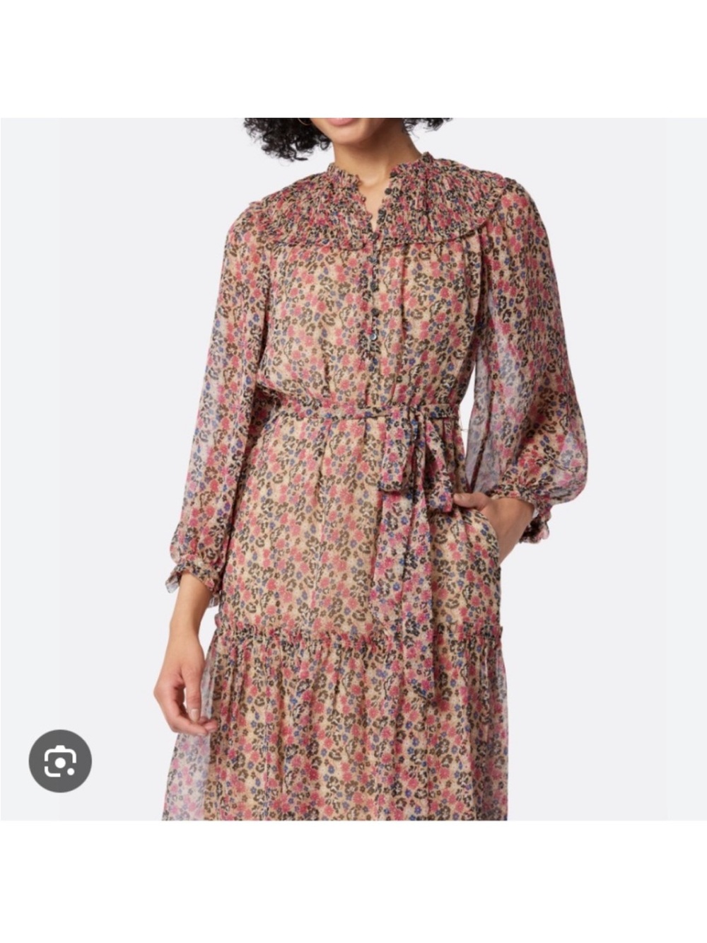 Joie Pink Floral Ruffle-Tie Long Sleeve Sheer Dress REVOLVE